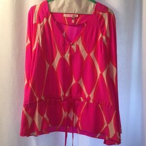 Alice & Trixie 100% silk bell sleeve top S pink